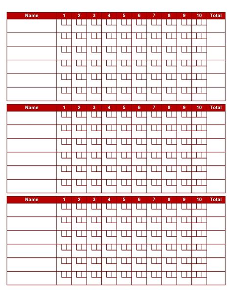 Bowling Score Sheet Printable